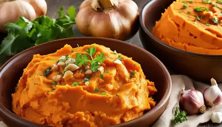 GARLIC MASHED SWEET POTATOES